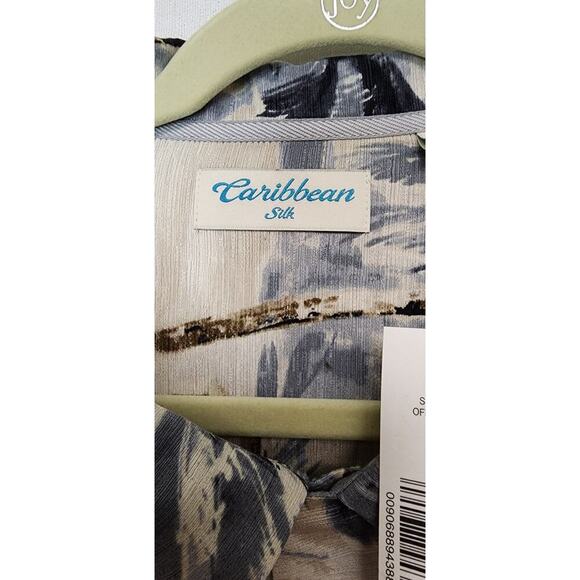 Caribbean Hawaiian Shirt Multicolor Cream/Blue Palm Trees Button Down 2XB NWT - Picture 6 of 11
